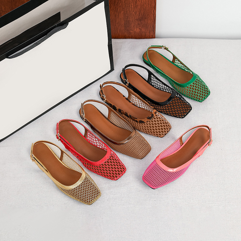 Women Shoes Japan - 메쉬 스퀘어 토 슬리퍼 백 토