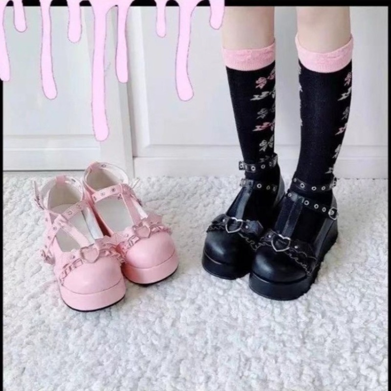Women Shoes Japanese Brand - 핑크 하트 모양 버클이 달린 소녀