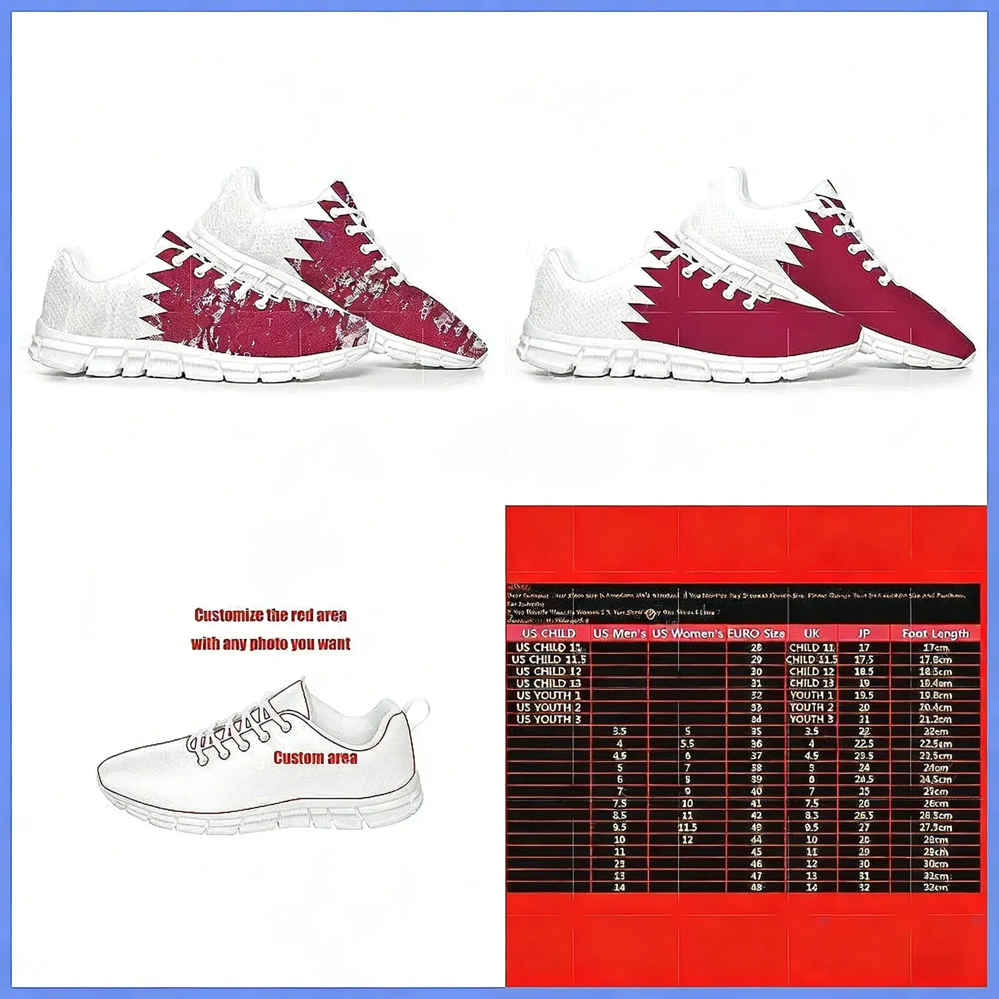 Women Shoes Qatar - 카타르 국기 스포츠 신발, 남녀 맞춤