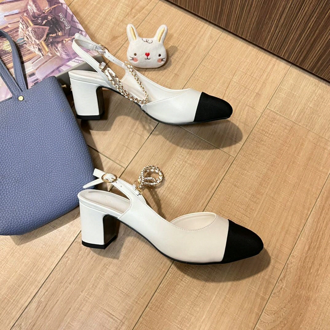 Women Shoes Sandals - 여성 슬링백 펌프스 투톤 블랙 화이트