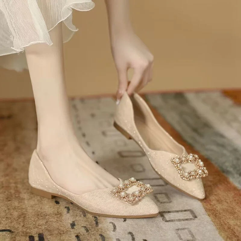 Women Shoes Quick Delivery - 숙녀 신발 샴페인 스퀘어 버클 신부