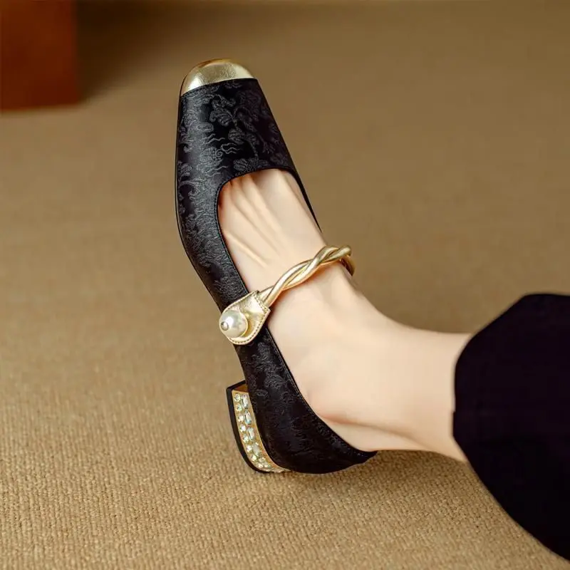 Women Shoes Japanese Brand - 블록 힐 여성 펌프스 스퀘어 토
