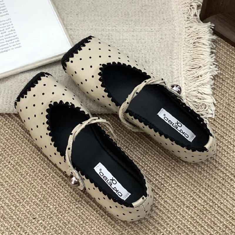 레트로 스플라이싱 디자인 컴포트 플랫 여성용 스퀘어토  - Women Shoes Japanese Brand 리뷰 및 가격