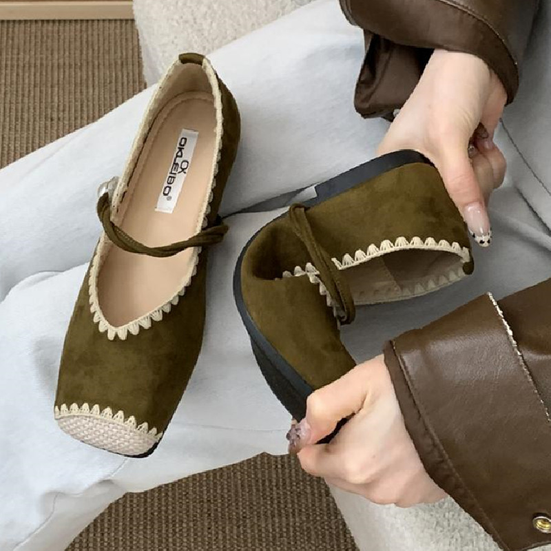 레트로 스플라이싱 디자인 컴포트 플랫 여성용 스퀘어토  - Women Shoes Japanese Brand 리뷰 및 가격