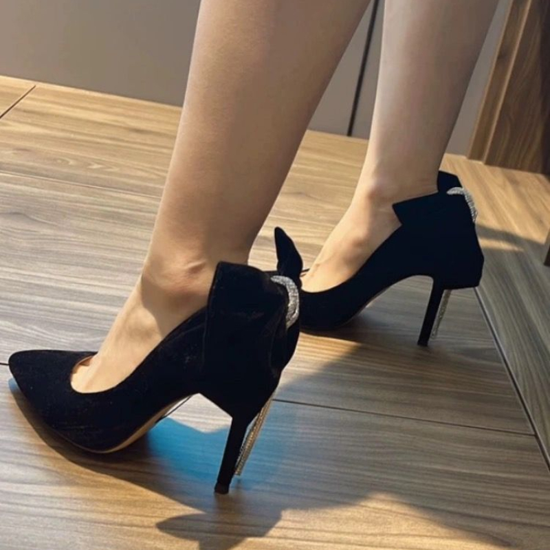 검은 색 활 Stilito 여성 펌프 라인 석 지적 발 - Women Shoes Quick Delivery 리뷰 및 가격