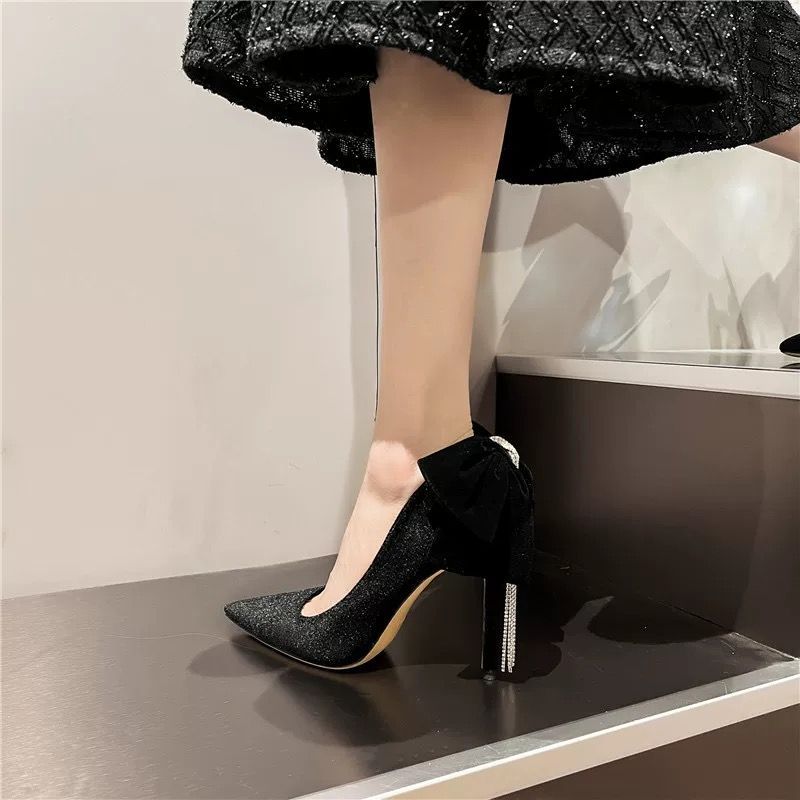 검은 색 활 Stilito 여성 펌프 라인 석 지적 발 - Women Shoes Quick Delivery 리뷰 및 가격