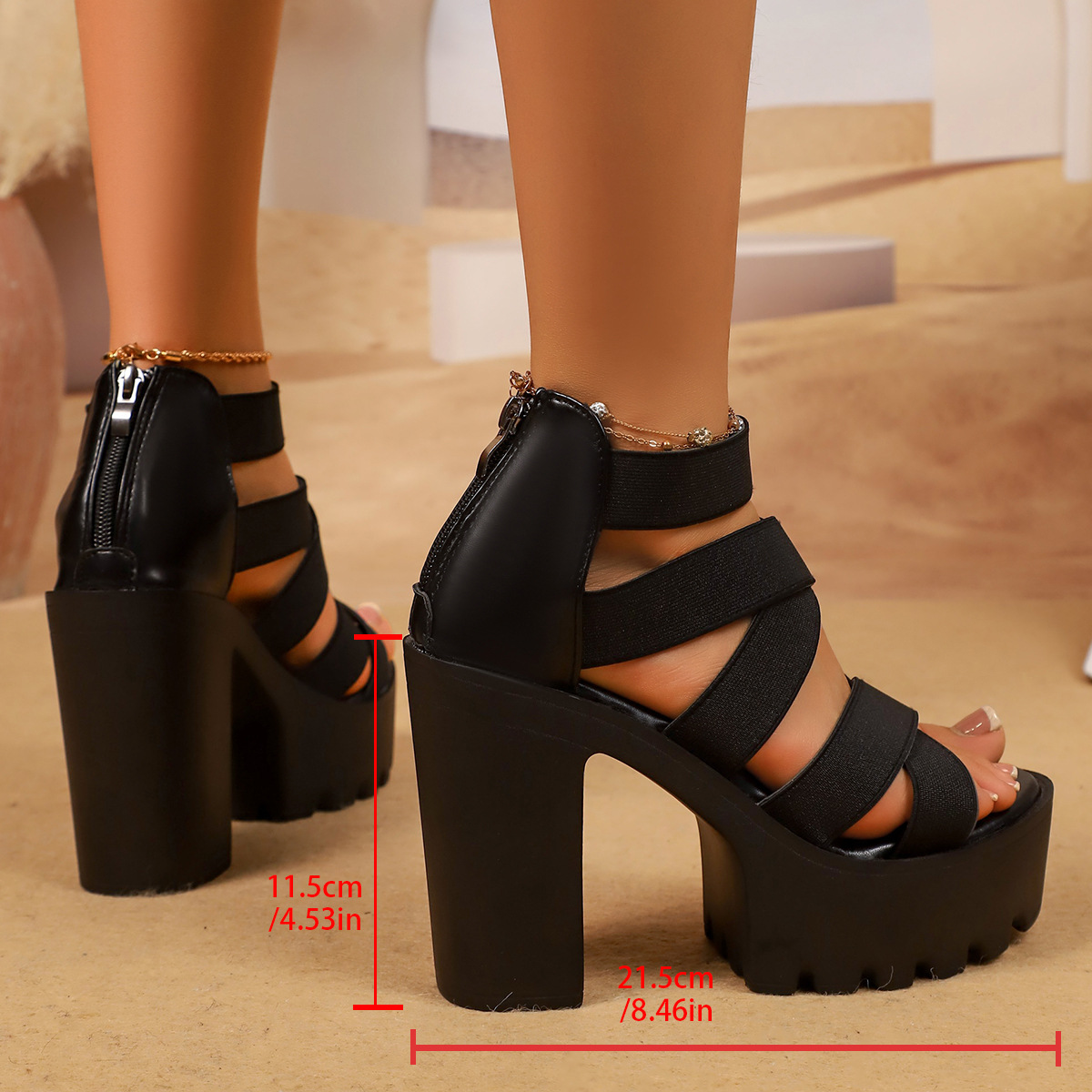 펑크 스타일 청키 하이힐 플랫폼 샌들 여성 오픈토 슬립 - Ankle Strap Heels 리뷰 및 가격