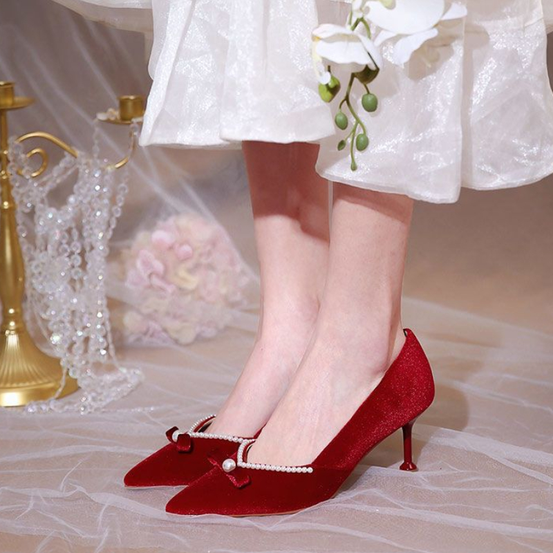레드 하이힐 진주 숙녀 펌프 활과 지적 발가락 여성 신 - Women Shoes Quick Delivery 리뷰 및 가격