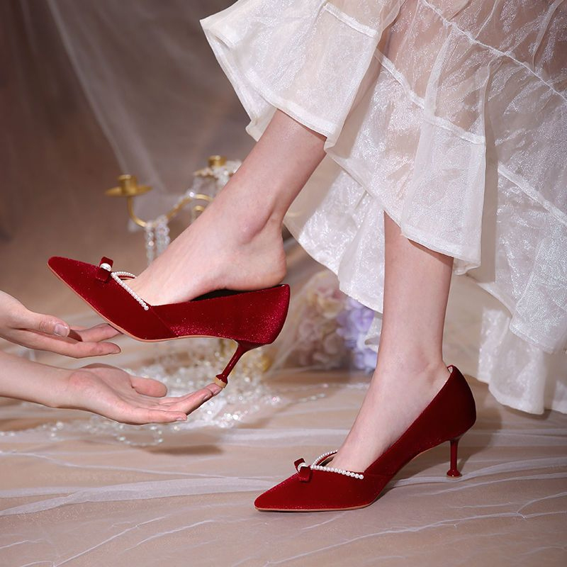 레드 하이힐 진주 숙녀 펌프 활과 지적 발가락 여성 신 - Women Shoes Quick Delivery 리뷰 및 가격