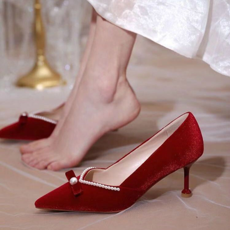레드 하이힐 진주 숙녀 펌프 활과 지적 발가락 여성 신 - Women Shoes Quick Delivery 리뷰 및 가격