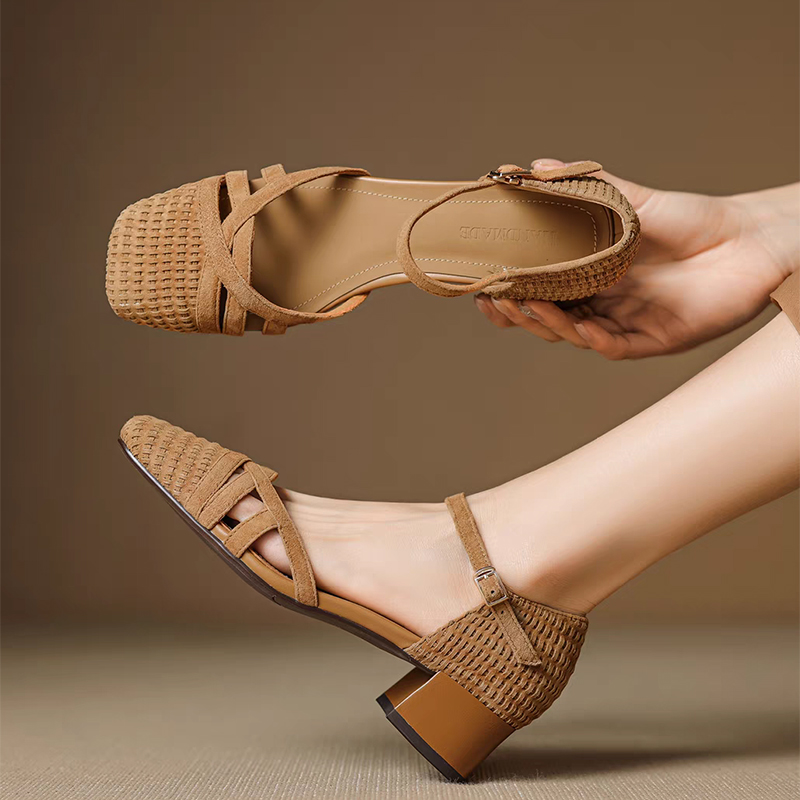 레트로 직조 하이힐 샌들 여성 2025 여름 스퀘어 토 - Ankle Strap Heels 리뷰 및 가격
